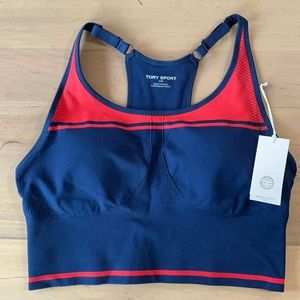 NWT Tory Burch Seamless Cami Long Sports Bra Size Large Color Tory Navy/Red